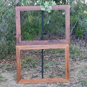 Recycled timber photos frames one brown gum and one red gum, rustic with nailhole features for art and photography made at WombatFrames