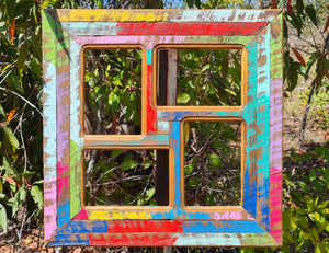 4 Photo Square multi opening picture frame in bright happy colors made using Australian recycled timber