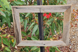 Rustic timber picture frame in weathered grey look 7cm wide in A3 size hand crafted at WombatFrames