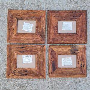 Set of 4 picture frames with 9cm wide surround in stunning recycled Australian hardwood, each one is unique and has grain, knots and rustic nail holes features, hand made at WombatFrames