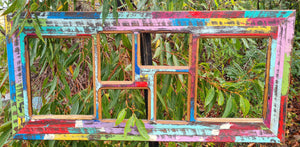 Colorful photo frame with 6 openings created at WombatFrames 6 openings for your images, 2 large and 4 smaller Australian made