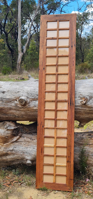 Fabulous custom order Australian recycled timber picture frame with 2 rows of 16 photos made at WombatFrames