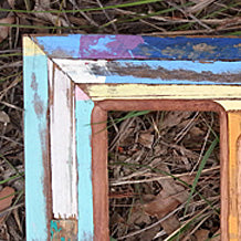 Piture frame moulding brightly coloured hand painted in recycled Australian timber, a WombatFrames Happy frame