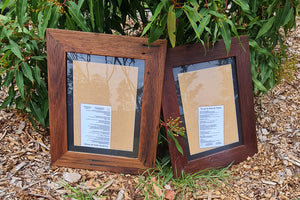 Large picture frame in Australian native brown gum and red gum with charcoal mat made to order at WombatFrames