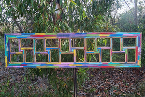 Rustic wooden photo frame for 20 pictures in brightly painted colors, a WombatFrames unique Happy Frame