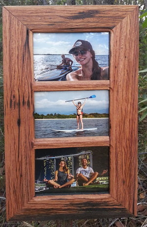 Recycled hardwood photo frame for 3 photos made at WombatFrames Australia