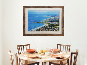 View over Wollongong in an Australian custom made recycled timber Wombat Frame