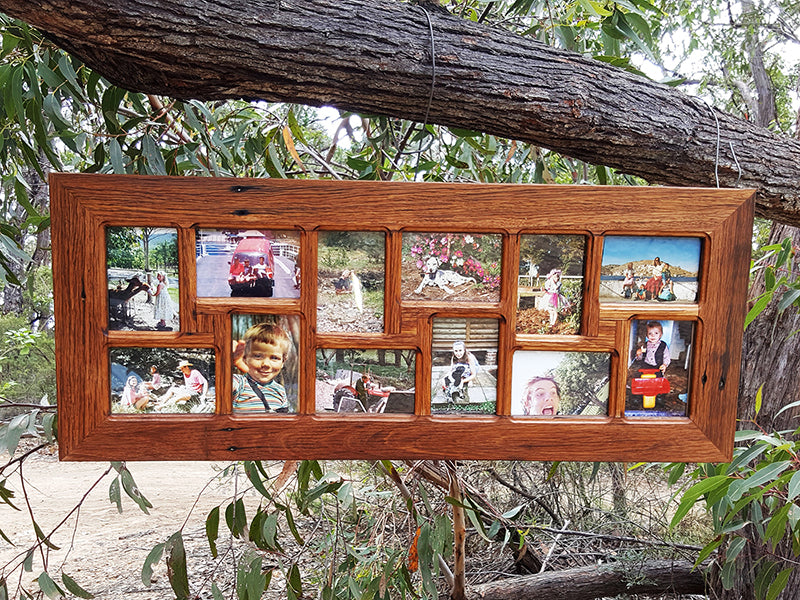 12 opening multi collage family photo frame handcrafted in Australia in Recycled Timber