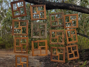 4 photo square wooden picture frames on display in the Australian bush using Australian pre-loved timbers for your eco-friendly home