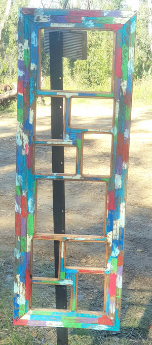 Salvaged Recycled Timber Multi Photo Frame with 10 Opening spaces for pictures