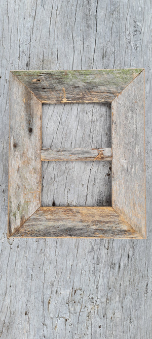 Grey rustic picture frame for 2 photos in weathered grey fence paling look with nail holes at WombatFrames