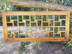Large wooden photo frame with 40 openings for pictures in stunning Australian recycled hardwood brown gum