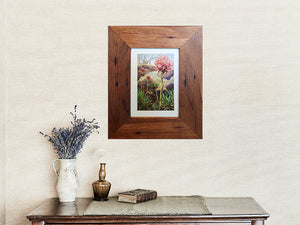 Unique timber picture framing single wide recycled timber picture frame with watercolor artwork of Gymea lilly a WombatFrames creation