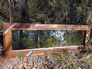 Long dress mirror unique design using different Australian hardwood components as well as painted sections hand made at WombatFrames