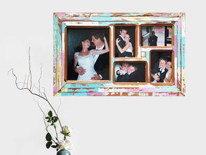 Wedding Photo Frames custom made using Eco Friendly Recycled Timbers and painted in bright happy colours