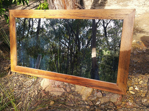 Large feature mirror hand made at WombatFrames in eco friendly recycled Autralian brown gum timber 