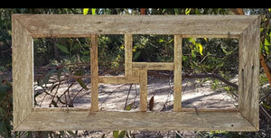 Rustic grey weathered fence paling look with nail holes a 6 opening recycled timber family multi photo frame for picture collage