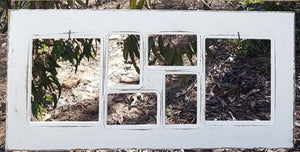 White picture frame painted in shabby chic style with 6 opeing multi photo frame for picture collage in recycled Australian timber