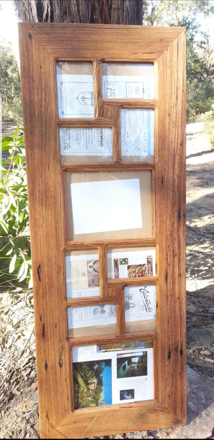 Salvaged Recycled Timber Multi Photo Frame with 10 Opening spaces for pictures