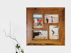 Square multi photo frame made in Recycled Australian Timber for 4 images, 2 horizontal and 2 vertical