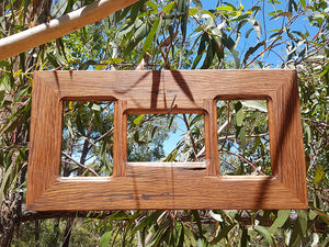 Unique picture frames here a 3 opening wooden photo frame in Australian recycled timber brown gum with beautiful grain