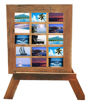 Picture frame in Australian recycled timber for 15 photos or artworks hand made rustic with a few nail holes in brown gum