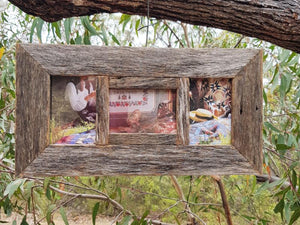 Rustic grey recycled timber picture frame 3 openings for 10x15cm photos