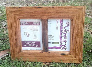 Wooden picture frame with 2 openings for photos, postcards and artworks made in recycled Australian brown gum timber